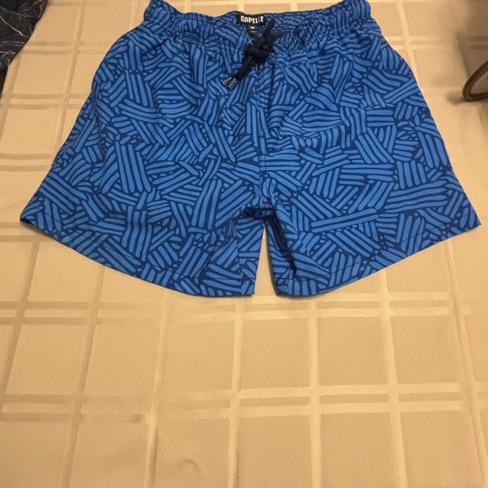 Bold Blue Patterned Swim Trunks for Men